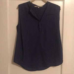 Blue and red polka dot blouse